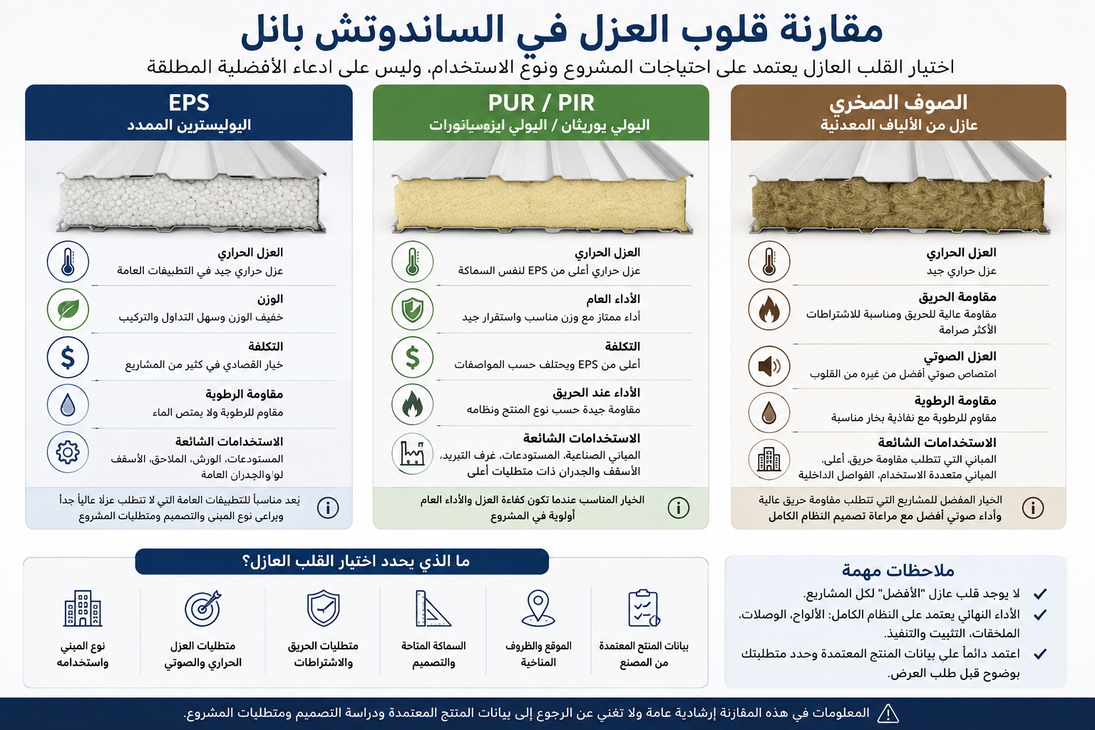 عوامل اختيار قلب العزل المناسب لمشروع الساندوتش بانل