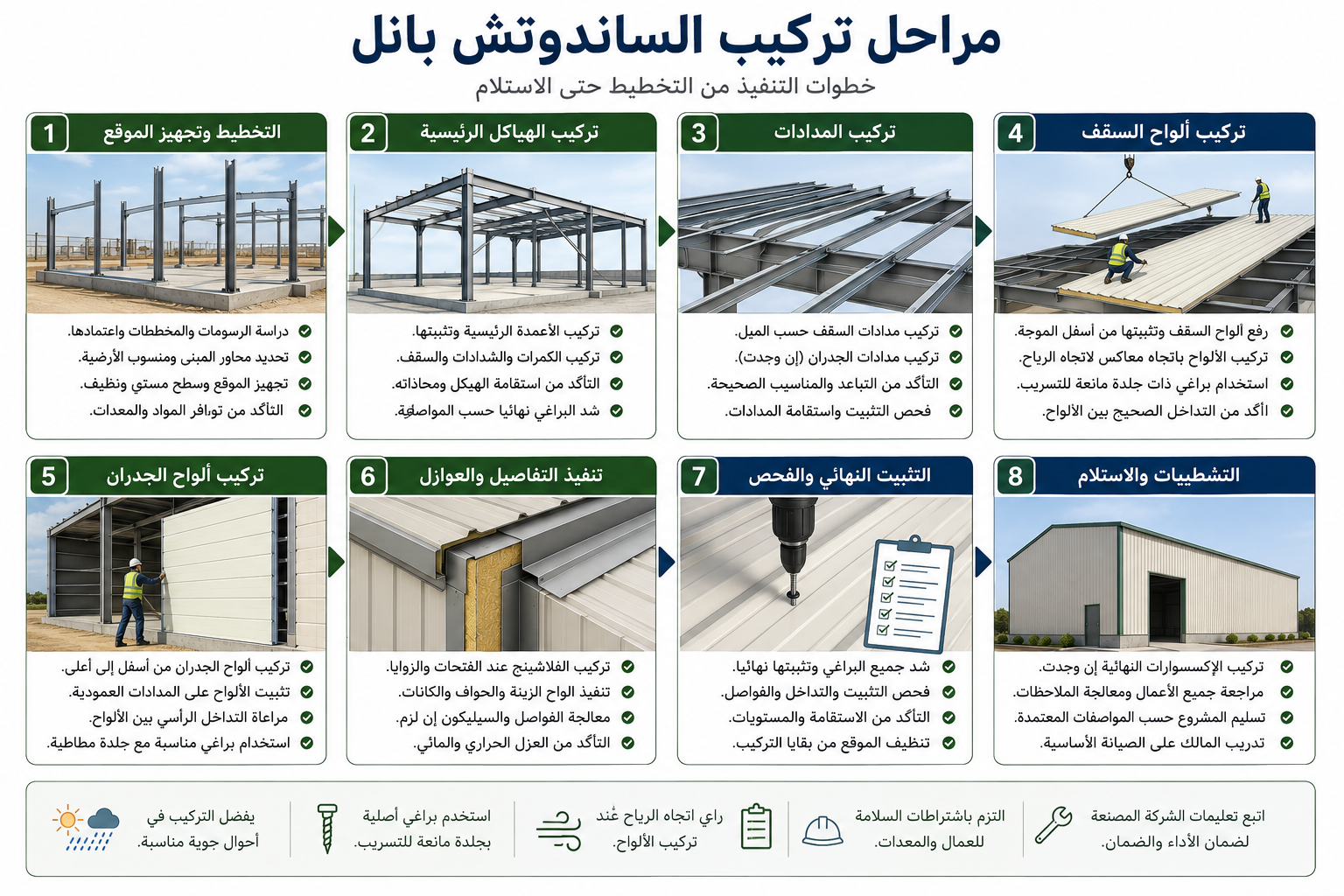 مراحل توضيحية لتركيب نظام ساندوتش بانل