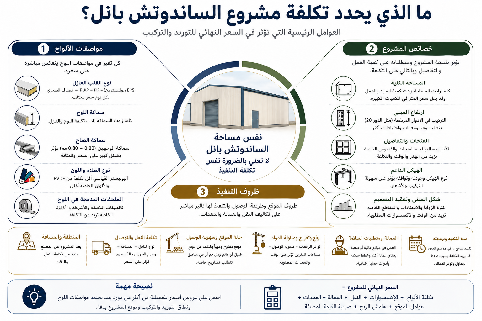 عوامل تغيّر تكلفة مشروع الساندوتش بانل